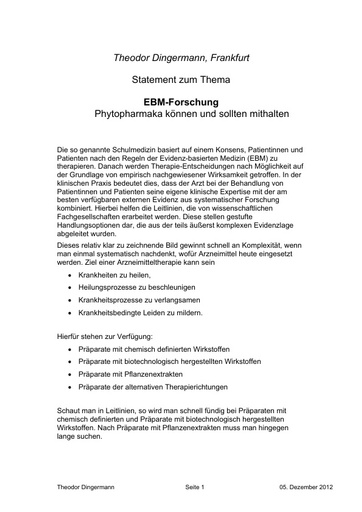 Prof Dingermann Statement