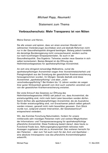 Prof  Popp Statement