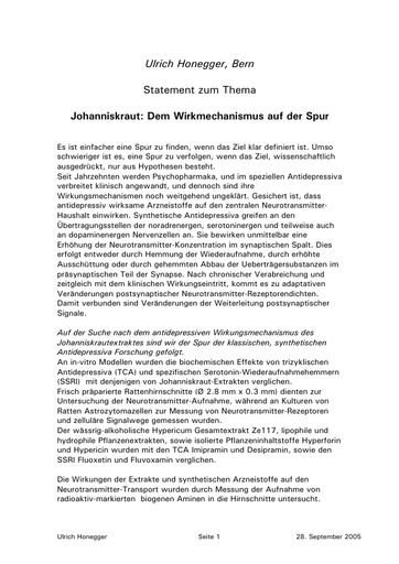 Prof  Honegger Statement