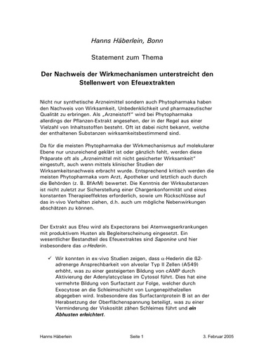 Prof  Häberlein Statement Febr  2005