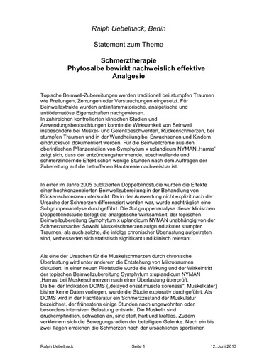 Prof Uebelhack Statement