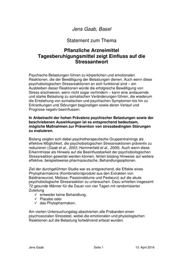 Prof  Dr  Jens Gaab Statement