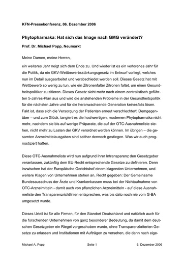 Prof  Popp Statement