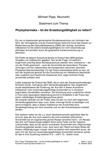 Prof  Popp Statement Okt  2003
