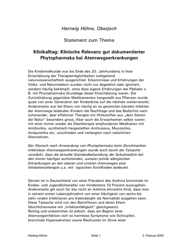 Dr  Höhre Statement Febr  2005